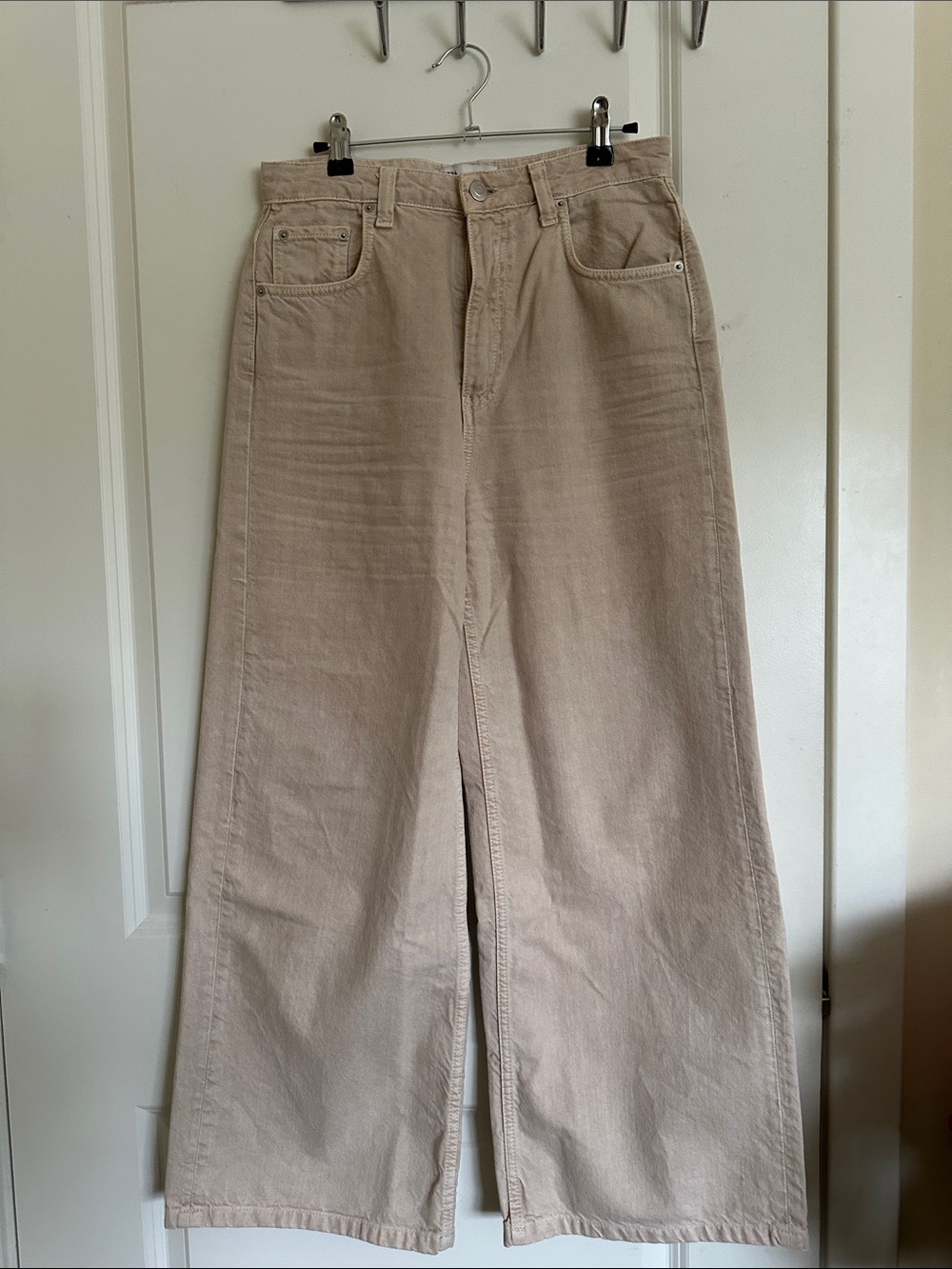 Zara Beige Wide-Leg High-Rise Jeans